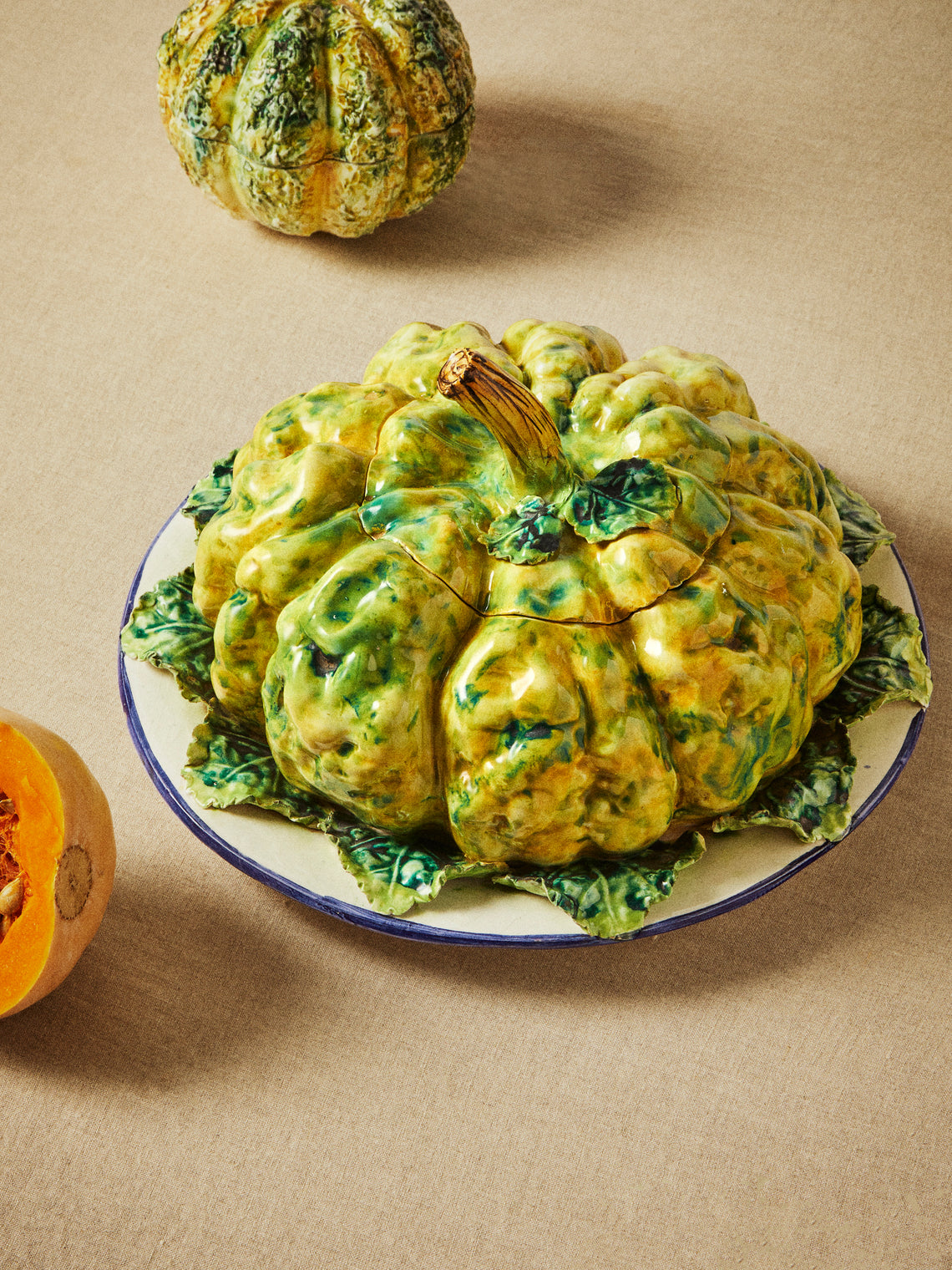 Antique and Vintage - 1940s Ginori 1735 Majolica Ceramic Squash Serving Tureen - Yellow - ABASK