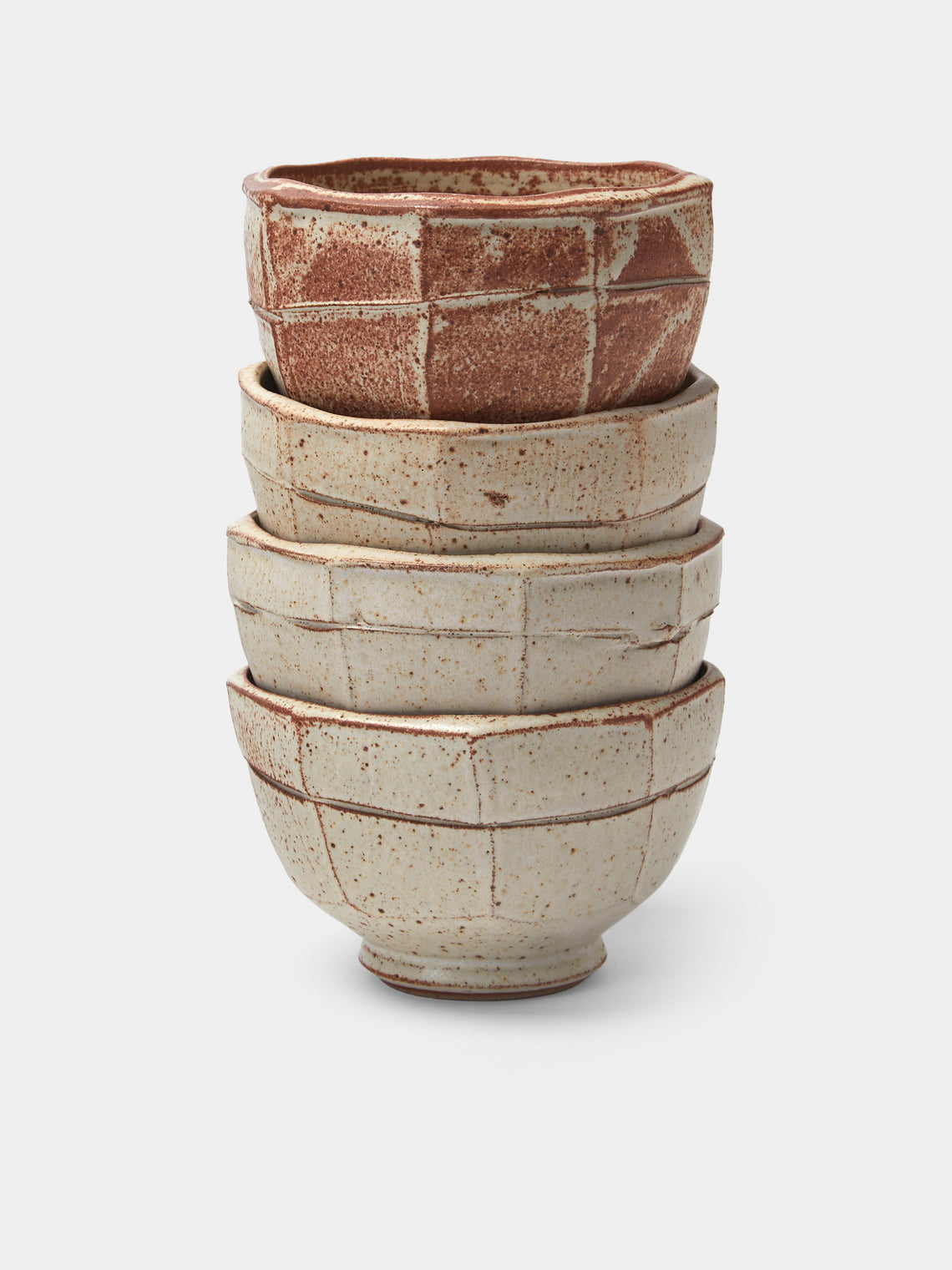 Adam Ross - Hand-Thrown Ceramic Faceted Bowls (Set of 4) - Beige - ABASK