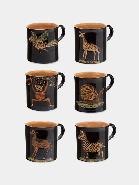 Poterie d’Évires - Safari Hand-Painted Ceramic Mugs (Set of 6) - Dark brown - ABASK - 