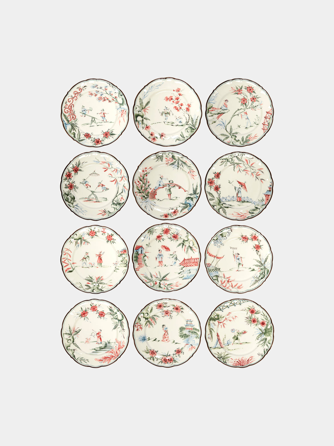 Chinoiserie Ceramic Salad / Dessert Plates – 9in/23cm (Set of 12)