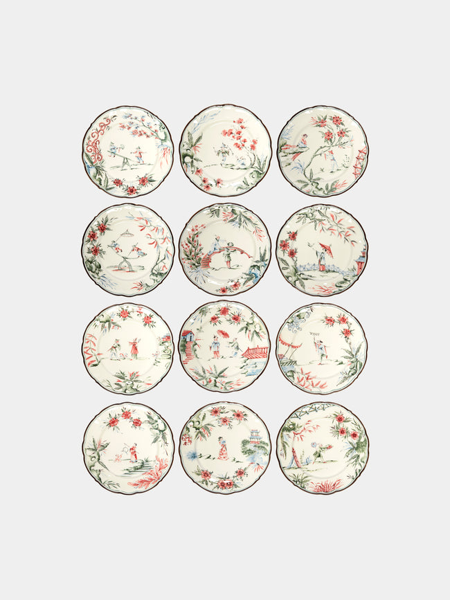 Laboratorio Paravicini - Chinoiserie Ceramic Dessert Plates (Set of 12) - Green - ABASK