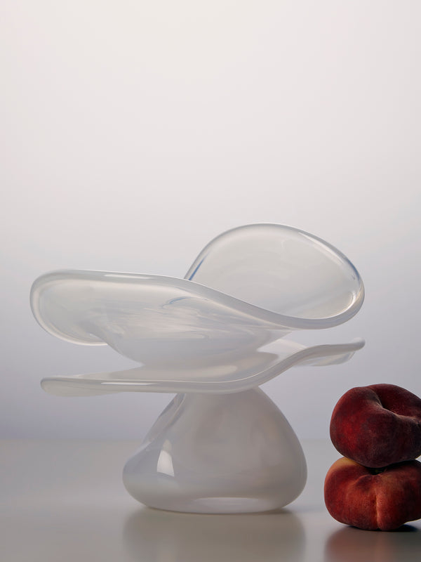 Oog Objects - No. 4 Hand-Blown Glass Raised Platter - White - ABASK
