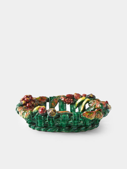 Antique and Vintage - 1960s Vallauris Majolica Ceramic Fruit Bowl - Green - ABASK - 