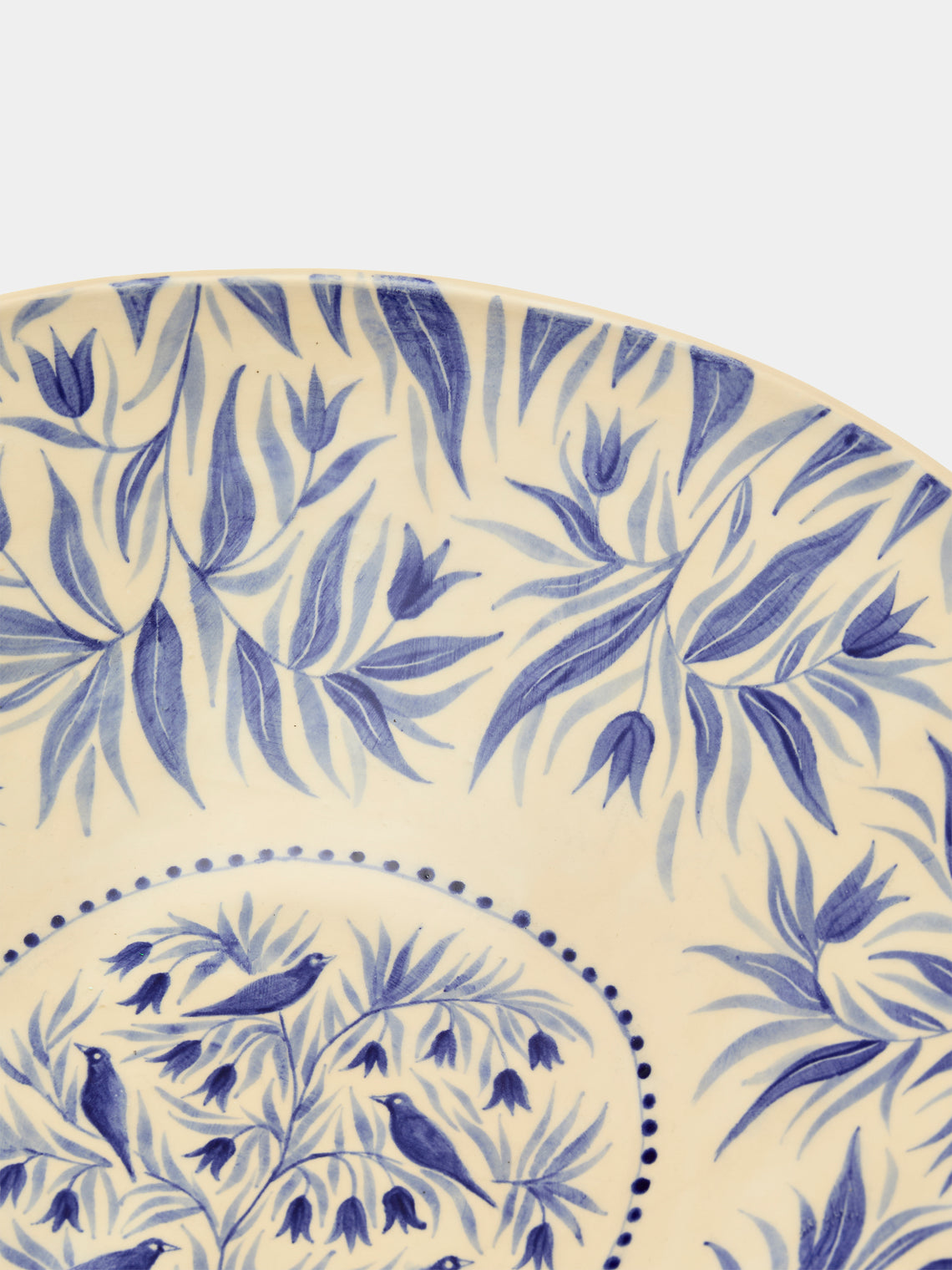 Rosanna Corfe - Birds and Bluebells Hand-Painted Ceramic Flared Bowl - Cream - ABASK