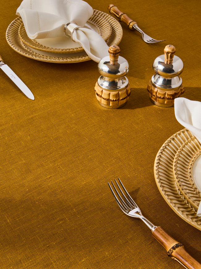 Volga Linen - Linen Round Tablecloth (110in/2.8m) - Yellow - ABASK