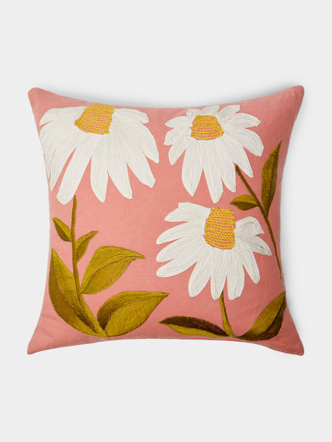 Lora Avedian - Ode to Echinacea Hand-Embroidered Linen Cushion -  - ABASK - 