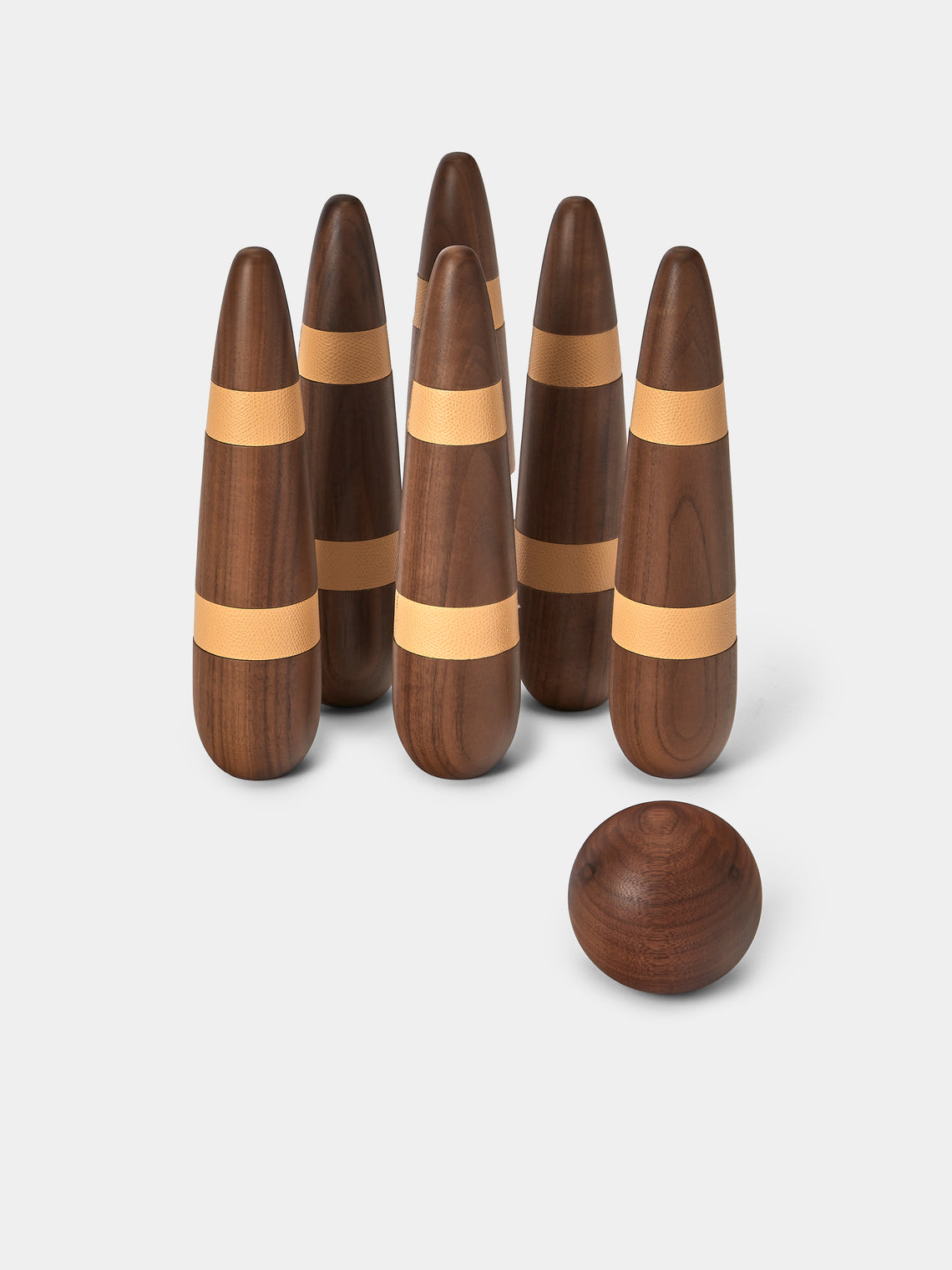 Pinetti - Leather and Walnut Bowling Set - Beige - ABASK