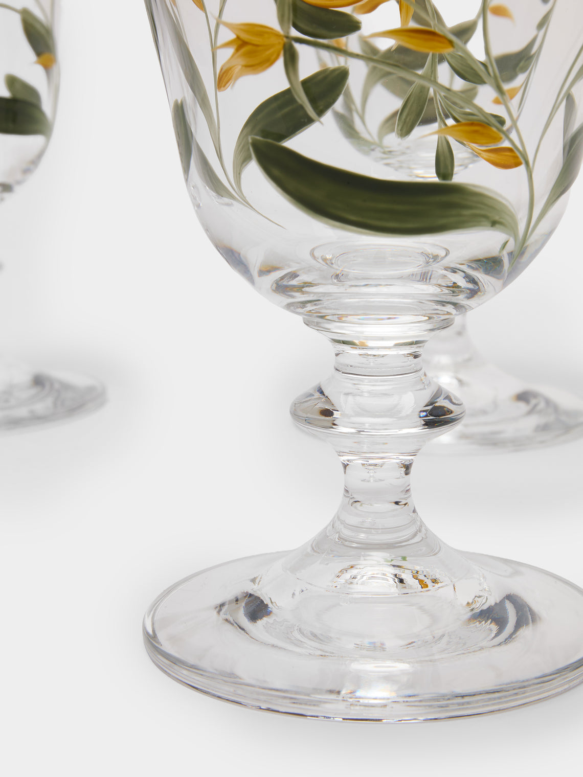 Los Vasos de Agua Clara - Jaipur Hand-Painted Crystal Stemmed Glasses (Set of 6) - Yellow - ABASK
