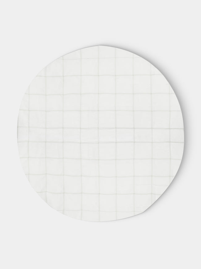 Volga Linen - Botanical Double Hem-Stitch Linen Check Round Tablecloth (110in/2.8m) - White - ABASK - 