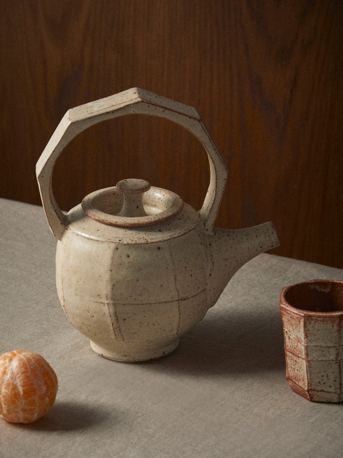 Adam Ross - Hand-Thrown Ceramic Faceted Teapot - Beige - ABASK