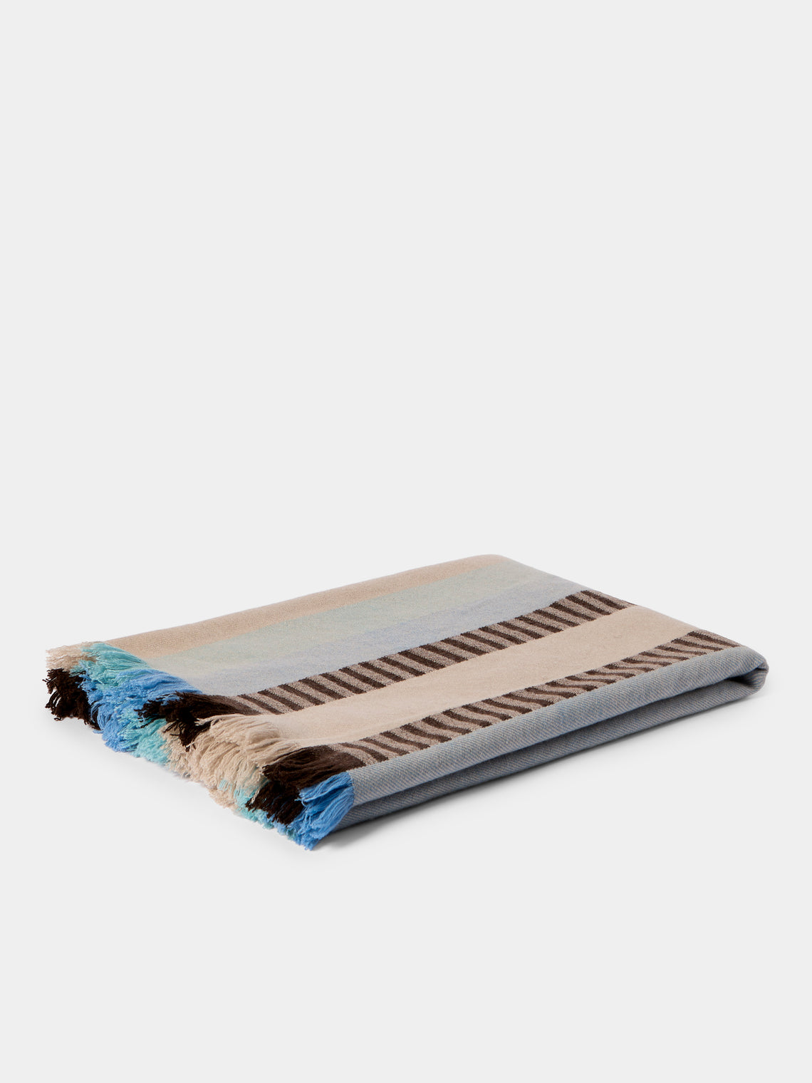 Saved NY - Blue Stripe Cashmere Throw (79in/2m) - Blue - ABASK