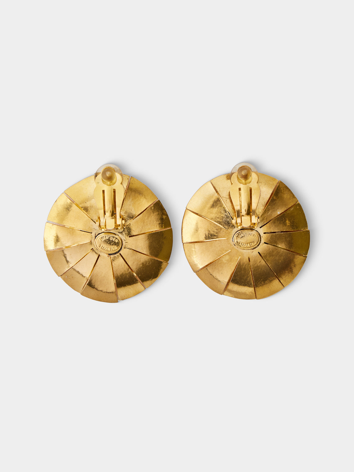 Mahnaz Collection - Vintage Hervé Van der Straeten Gilded Brass Double Sphere Clip-On Earrings - Gold - ABASK