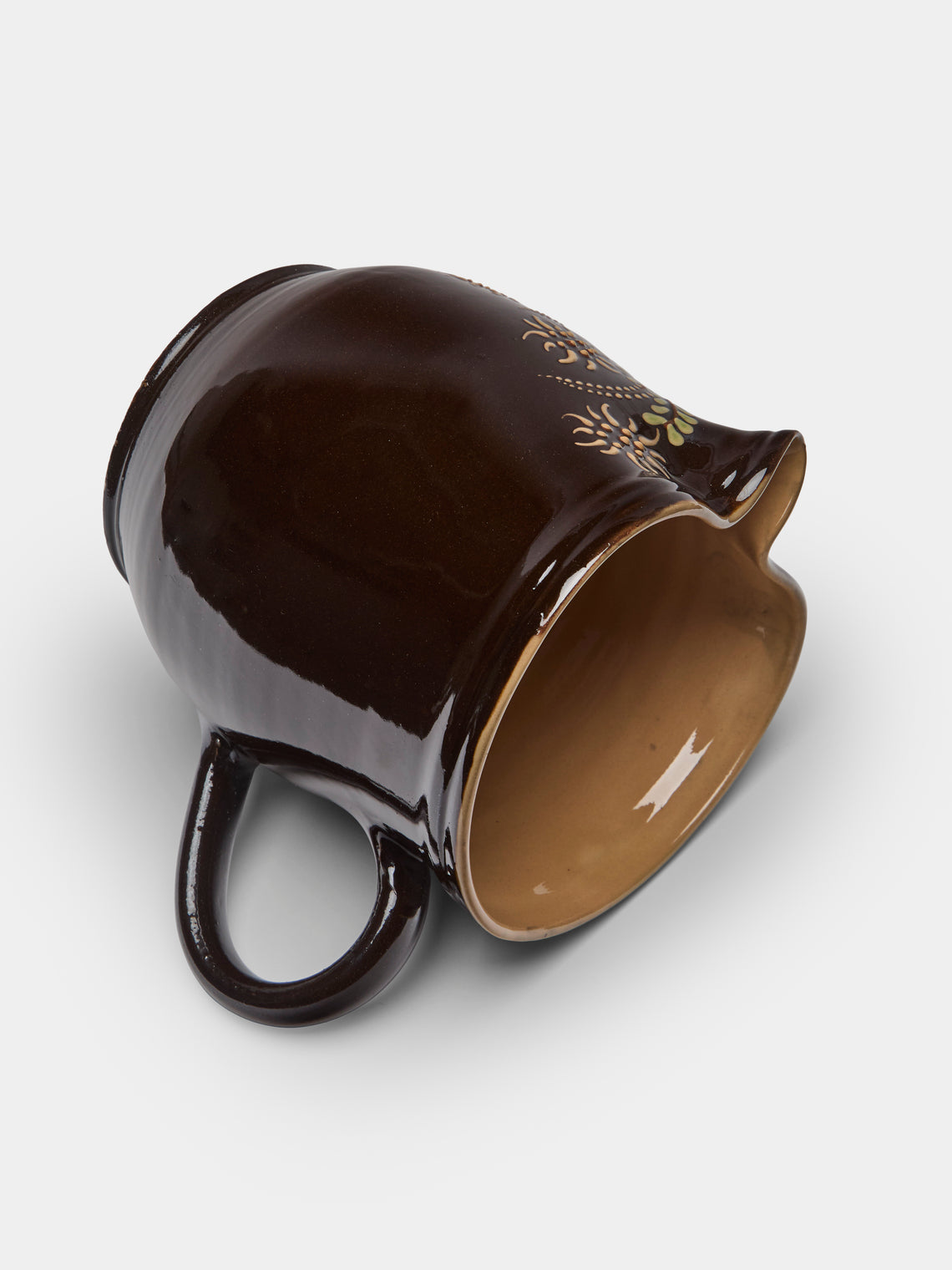 Poterie d’Évires - Flowers Hand-Painted Ceramic Jug (70.5oz/2L) - Dark brown - ABASK