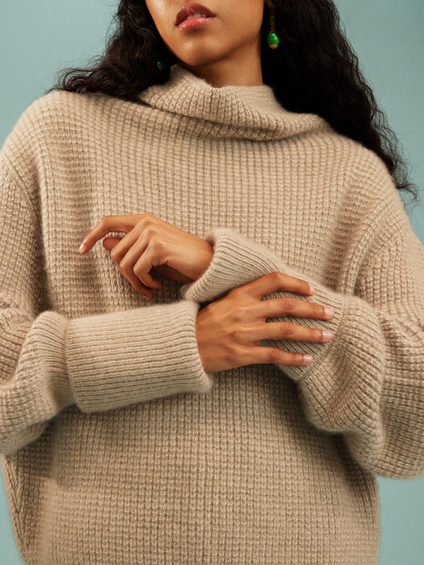 Dusan - Cashmere Mock-Neck Kimono-Sleeve Sweater | One Size - Beige - ABASK