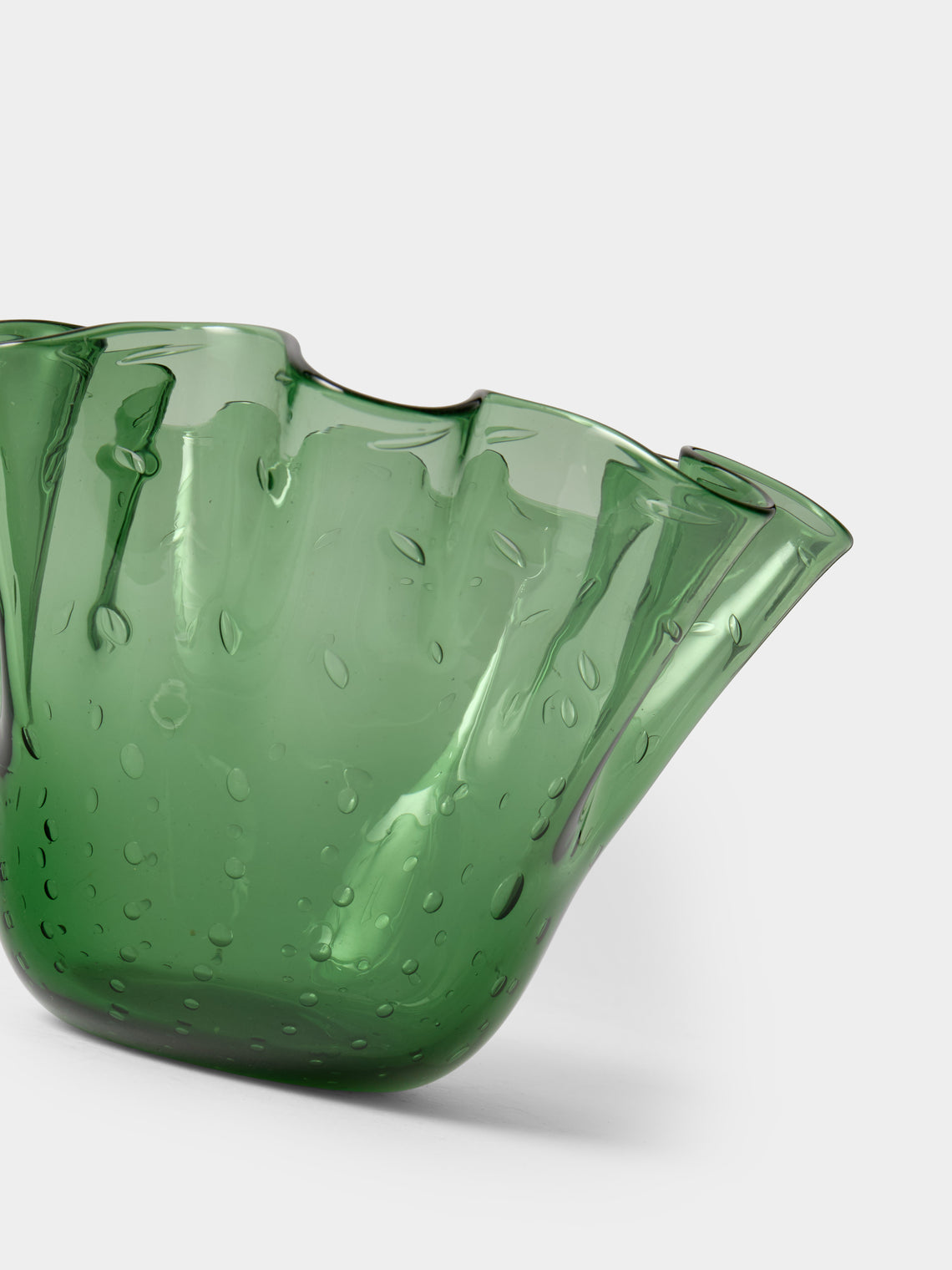 Antique and Vintage - 1980s Bullicante Glass Handkerchief Vase (8in/21cm) - Green - ABASK
