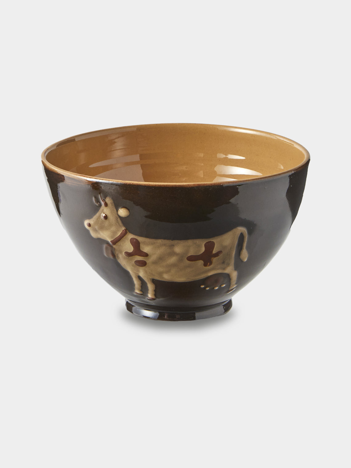 Poterie d’Évires - Cows Hand-Painted Ceramic Grand Bowls (Set of 3) - Dark Brown - ABASK