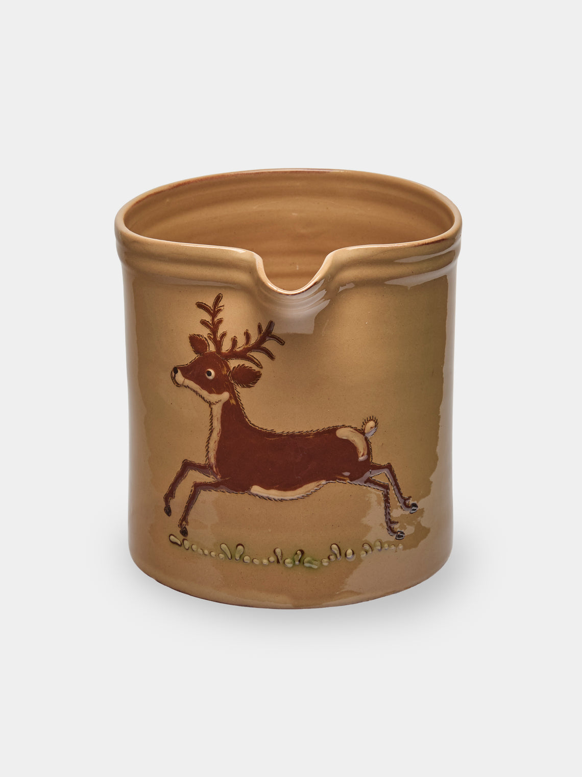 Poterie d’Évires - Stags Hand-Painted Ceramic Straight-Edge Jug (34oz/1L) - Cream - ABASK
