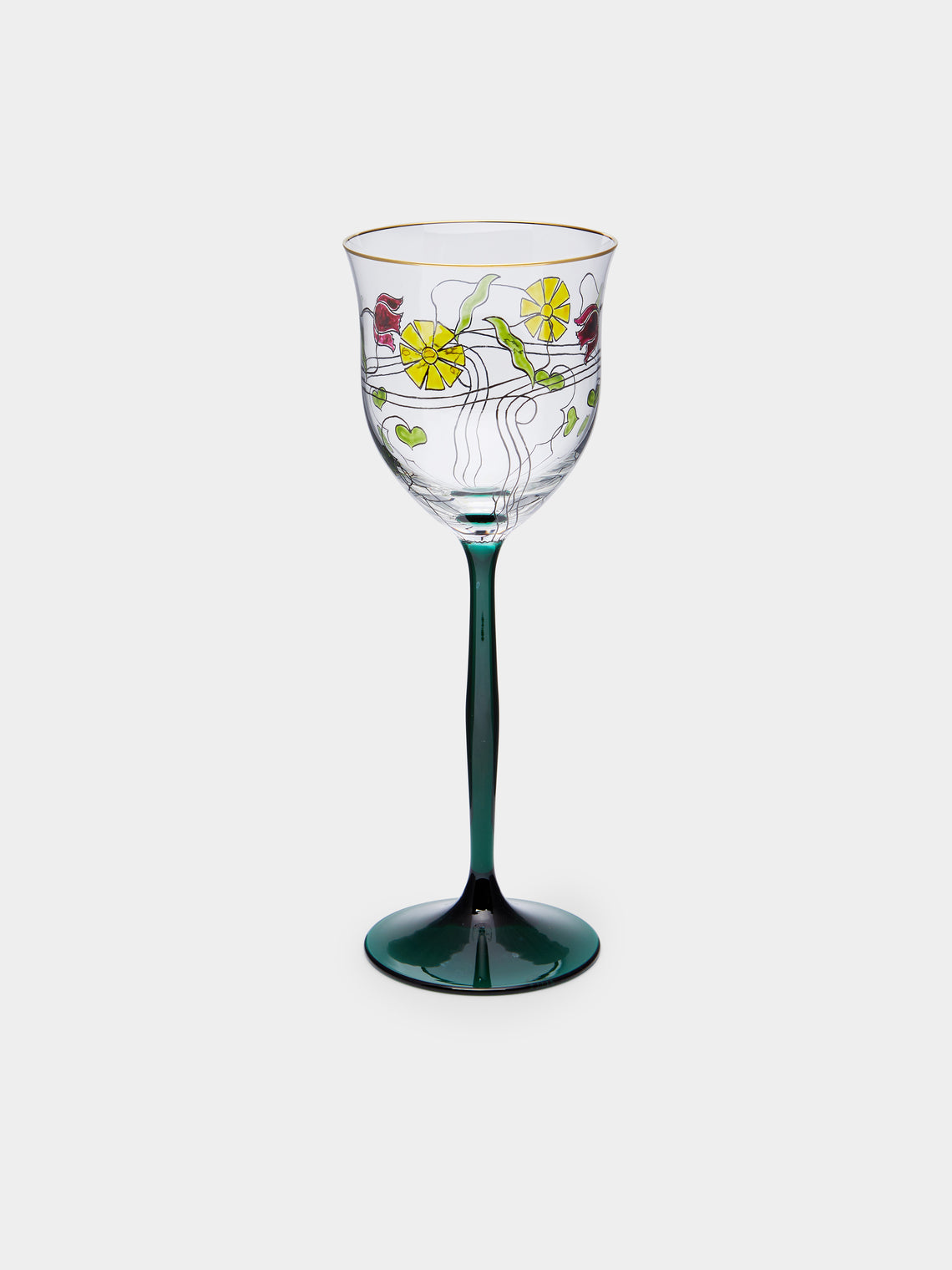 Theresienthal - Serenade Hand-Painted Crystal Red Wine Glass (Set of 2) - Green - ABASK- 