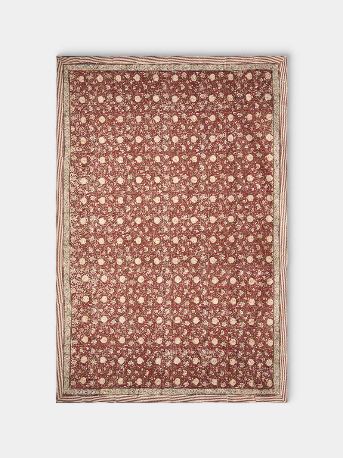 Chamois - Tangier Pomegranate Block-Printed Cotton Rectangular Tablecloth (106.5in/2.7m) - Multiple - ABASK