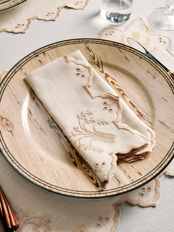 Borgo delle Tovaglie - Eden Embroidered Linen Napkins (Set of 4) - Natural - ABASK