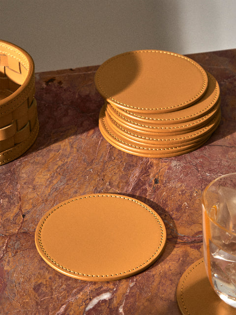 Riviere - Barcelona Water-Resistant Leather Coasters (Set of 10) - Tan - ABASK