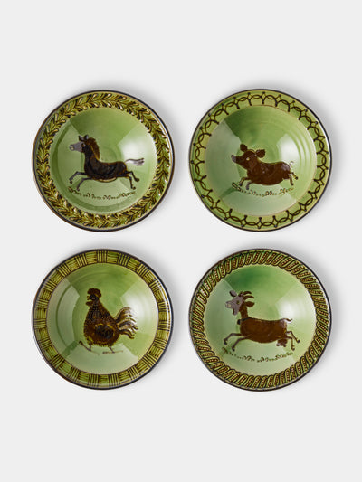 Poterie d’Évires - Animals Hand-Painted Ceramic Breakfast Bowls (Set of 4) - Green - ABASK - 