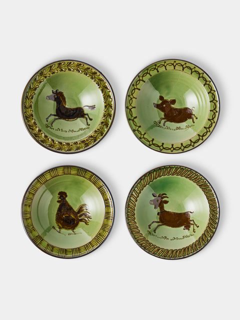 Poterie d’Évires - Animals Hand-Painted Ceramic Breakfast Bowls (Set of 4) - Green - ABASK - 