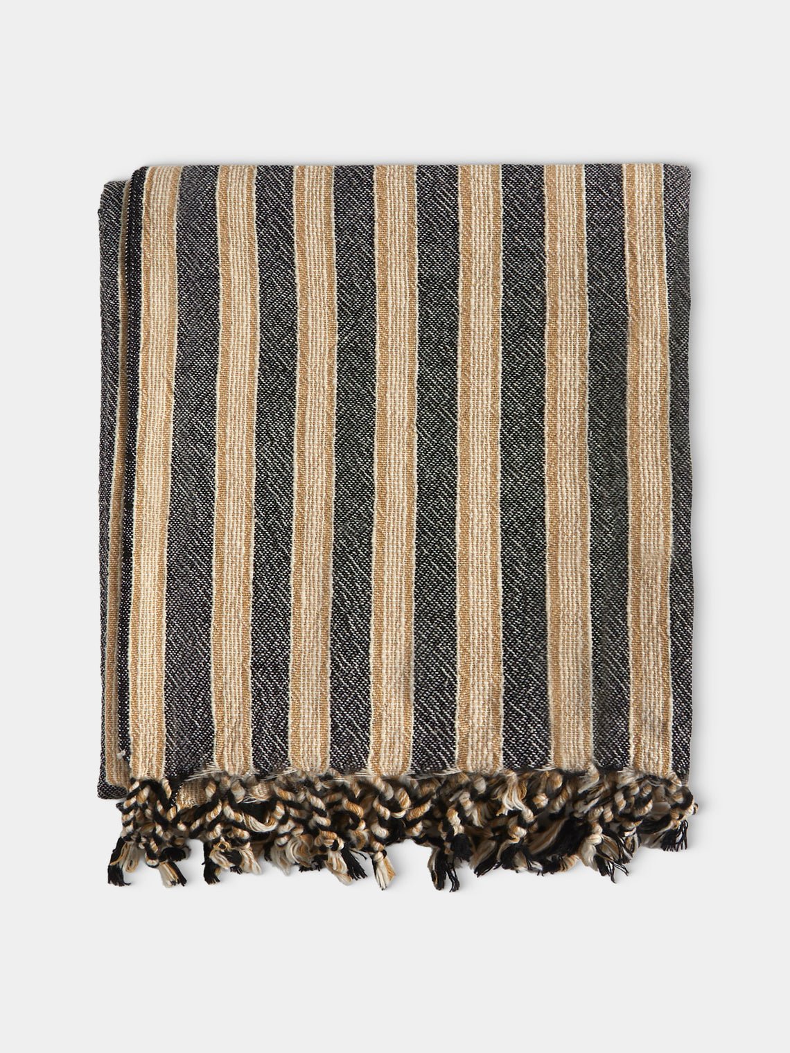 Mizar & Alcor - Striped Handwoven Linen and Cotton Towels (Set of 2) - Black - ABASK - 