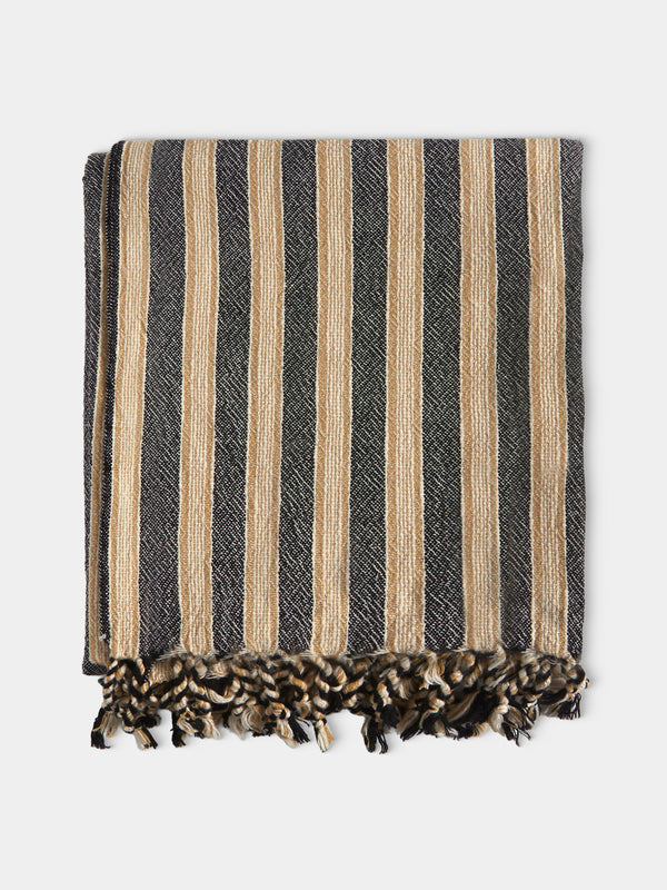 Mizar & Alcor - Striped Handwoven Linen and Cotton Towels (Set of 2) - Black - ABASK - 