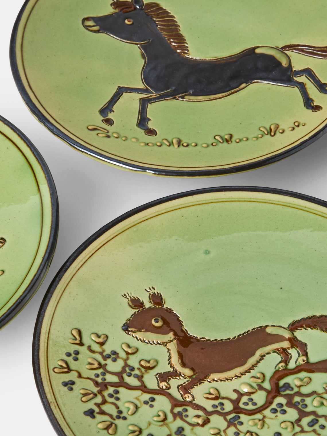 Poterie d’Évires - Animals Hand-Painted Ceramic Plates – 5.5in/14cm (Set of 4) - Green - ABASK
