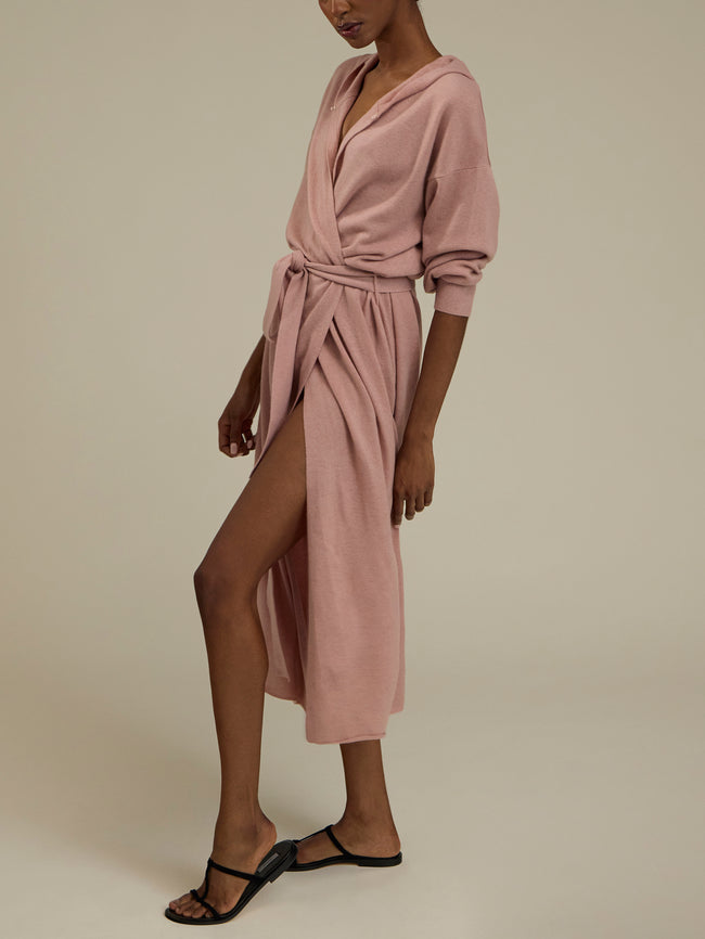 Ryan Roche - Cashmere Hooded Robe - Pink - ABASK