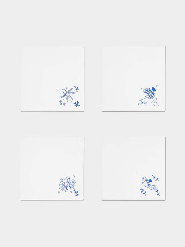 Taf Firenze - Sea Life Hand-Embroidered Linen Napkins (Set of 6) -  - ABASK - 