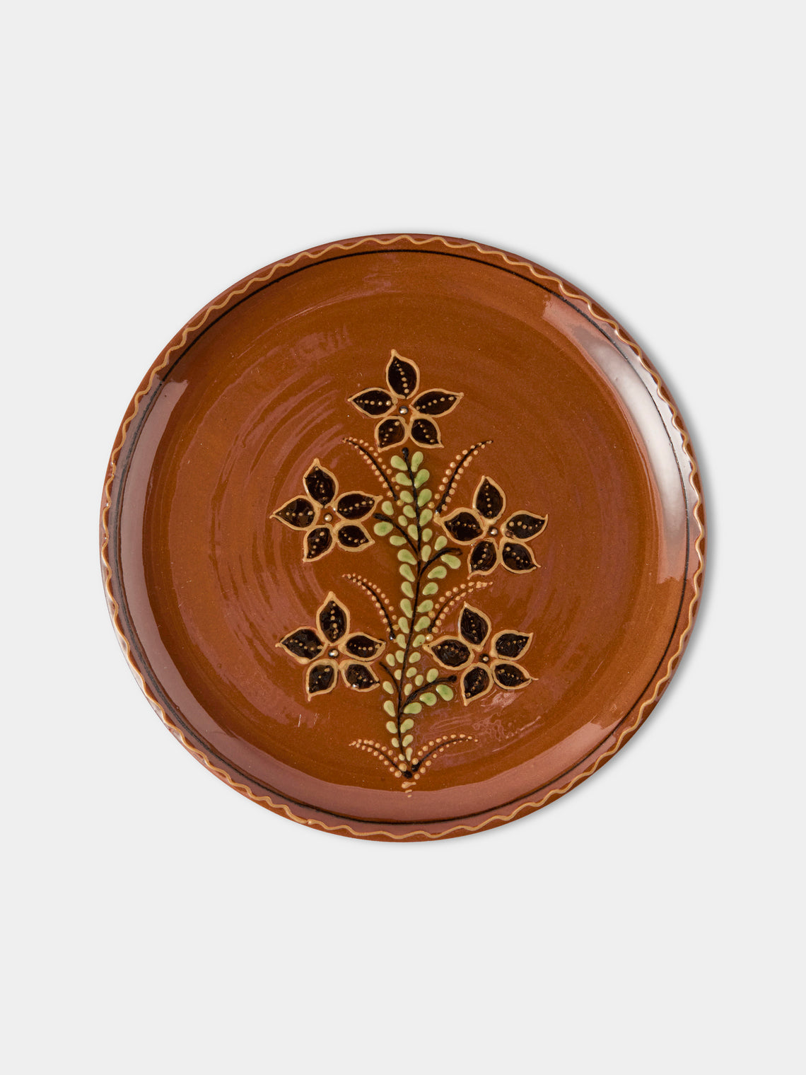 Poterie d’Évires - Flowers Hand-Painted Ceramic Dinner Plates – 9.5in/24cm (Set of 4) - Light Brown - ABASK