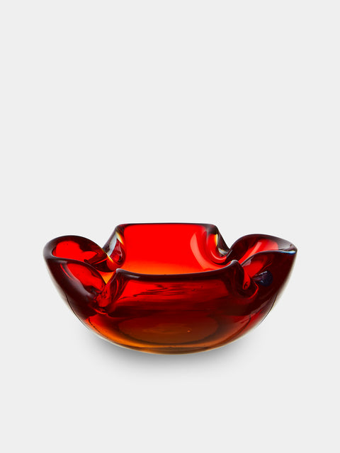 Antique and Vintage - Mid-Century Glass Ashtray - Red - ABASK - 