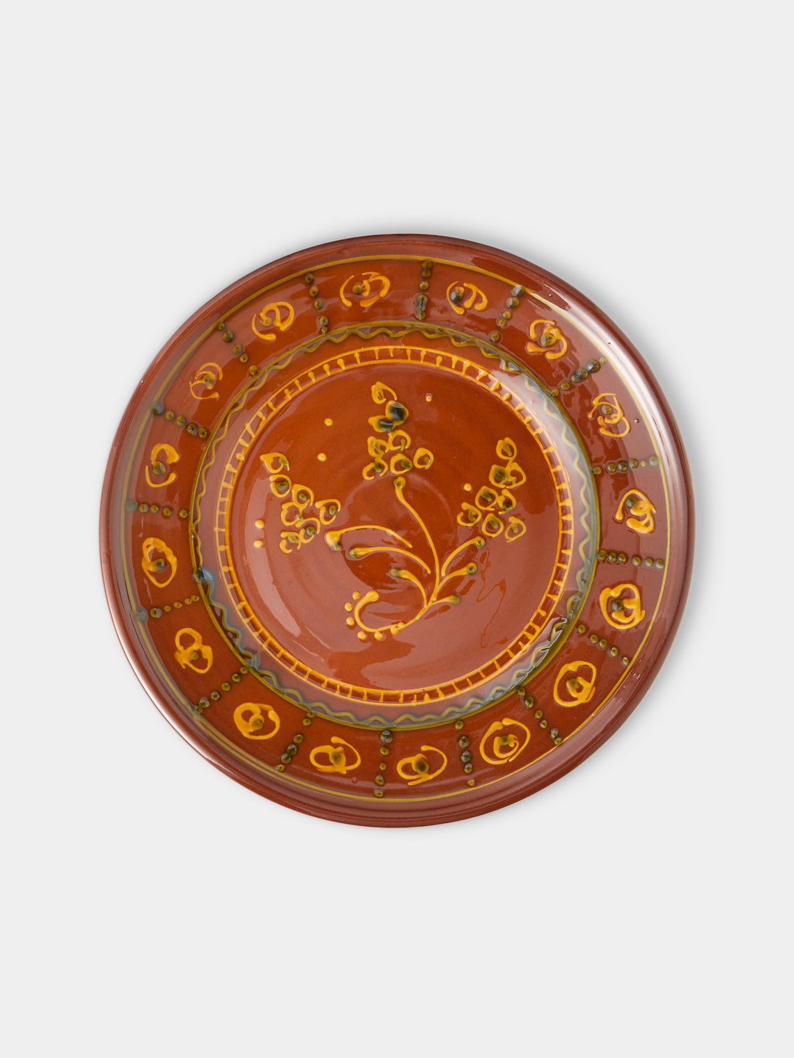Poterie de Cliousclat - Hand-Painted Slipware Dinner Plates – 10in/25.5cm (Set of 4) - Brown - ABASK