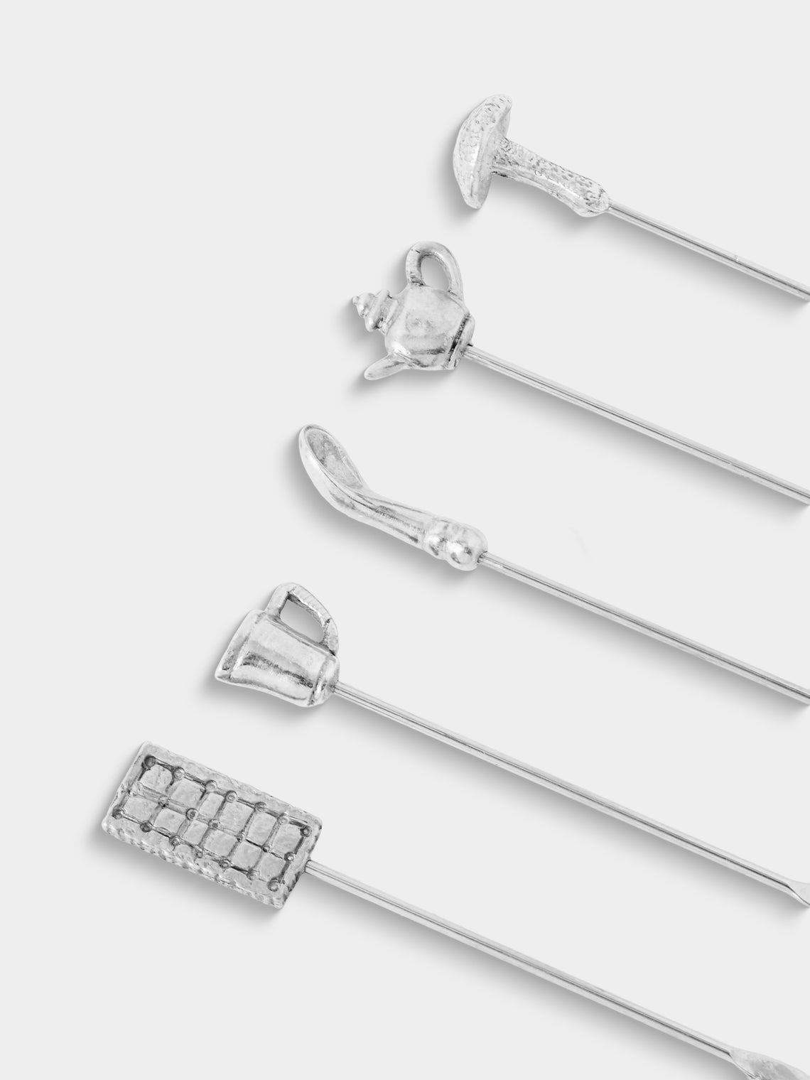 Au Bain Marie - | Set of 6 | Tiny Basket Pewter Cocktail Picks - Silver - ABASK