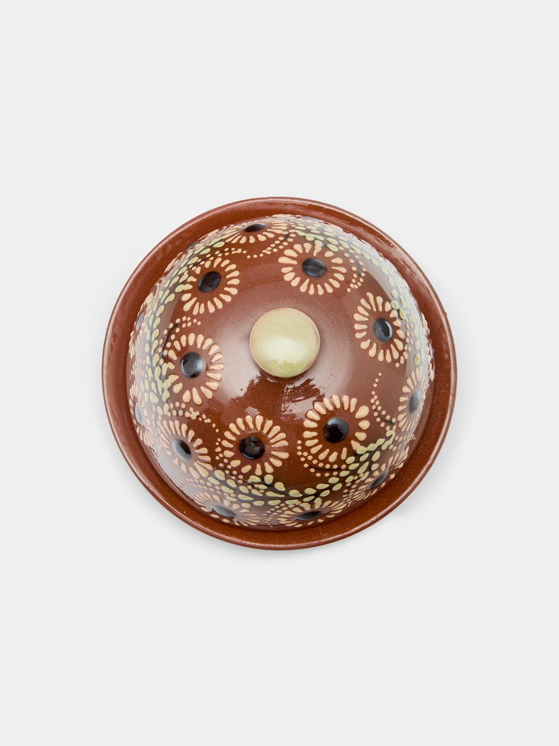 Poterie d’Évires - Flowers Hand-Painted Ceramic Small Butter Dish - Light brown - ABASK