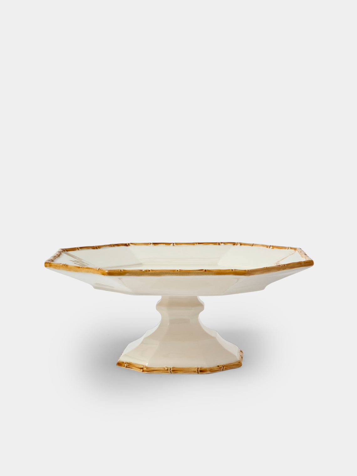 Verdolini - Bamboo Hand-Painted Ceramic Cake Stand - White - ABASK - 