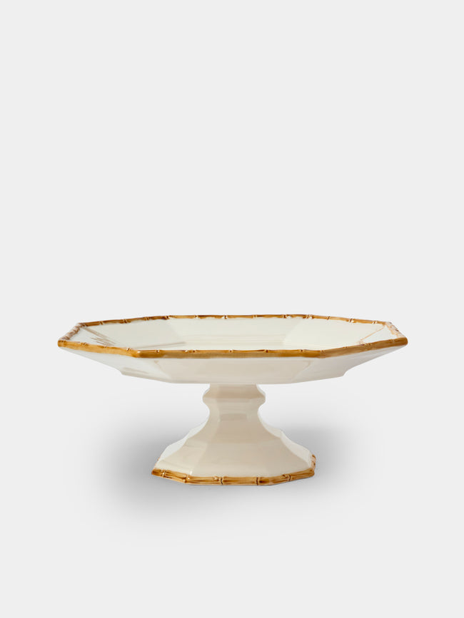 Verdolini - Bamboo Hand-Painted Ceramic Cake Stand - White - ABASK - 