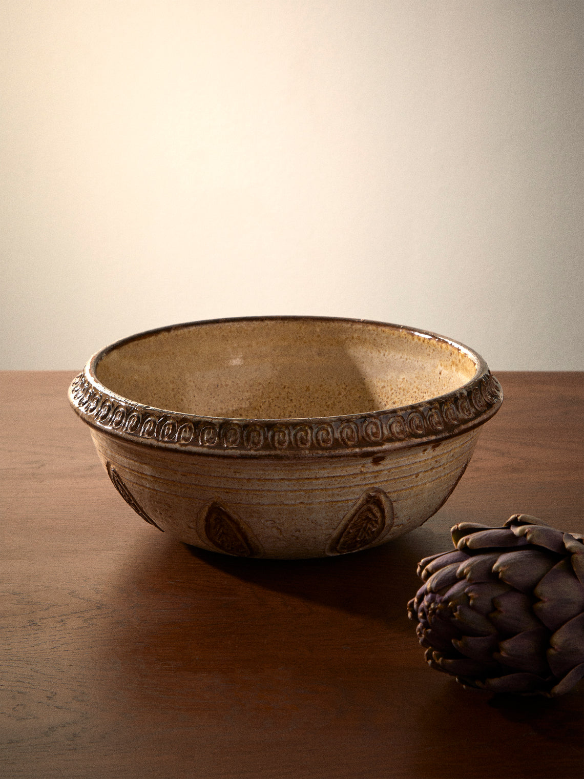 Antique and Vintage - Mid-Century Geode Leaf Ceramic Bowl - Brown - ABASK