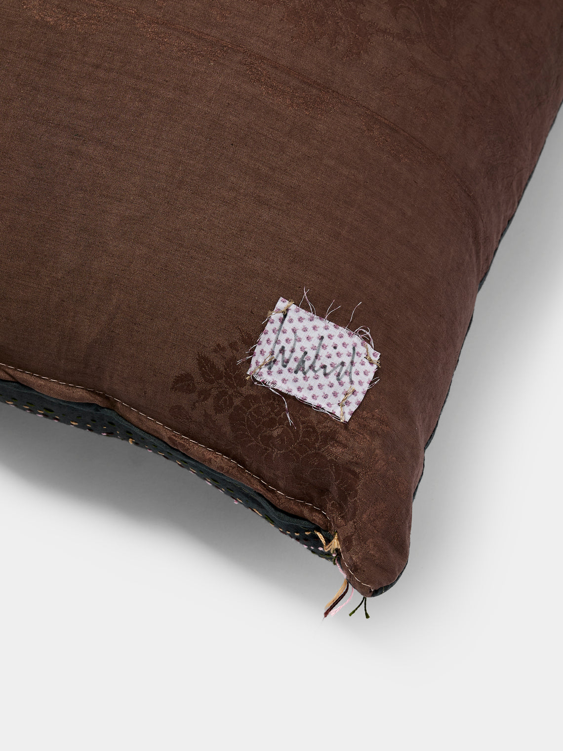 By Walid - 19th-Century Needlepoint Wool and Damask Pillow (53in/1.35m) - Multiple - ABASK