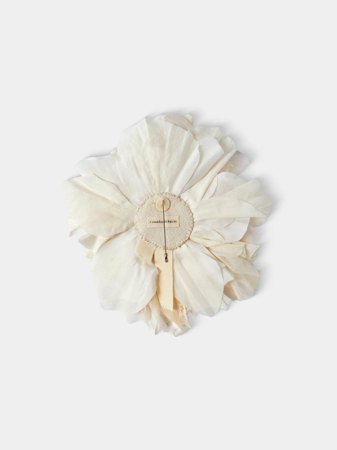 Considered Objects - Hand-Stitched Silk Oversized Blooming Flower Brooch - Ivory - ABASK