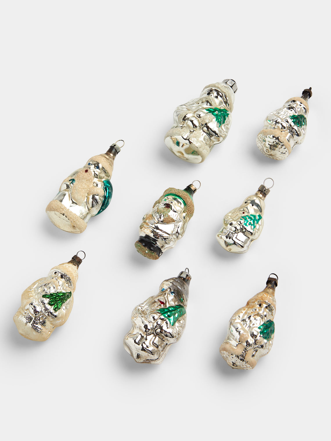 Antique and Vintage - Early-20th-Century Father Christmas Glass Baubles (Set of 8) - Silver - ABASK