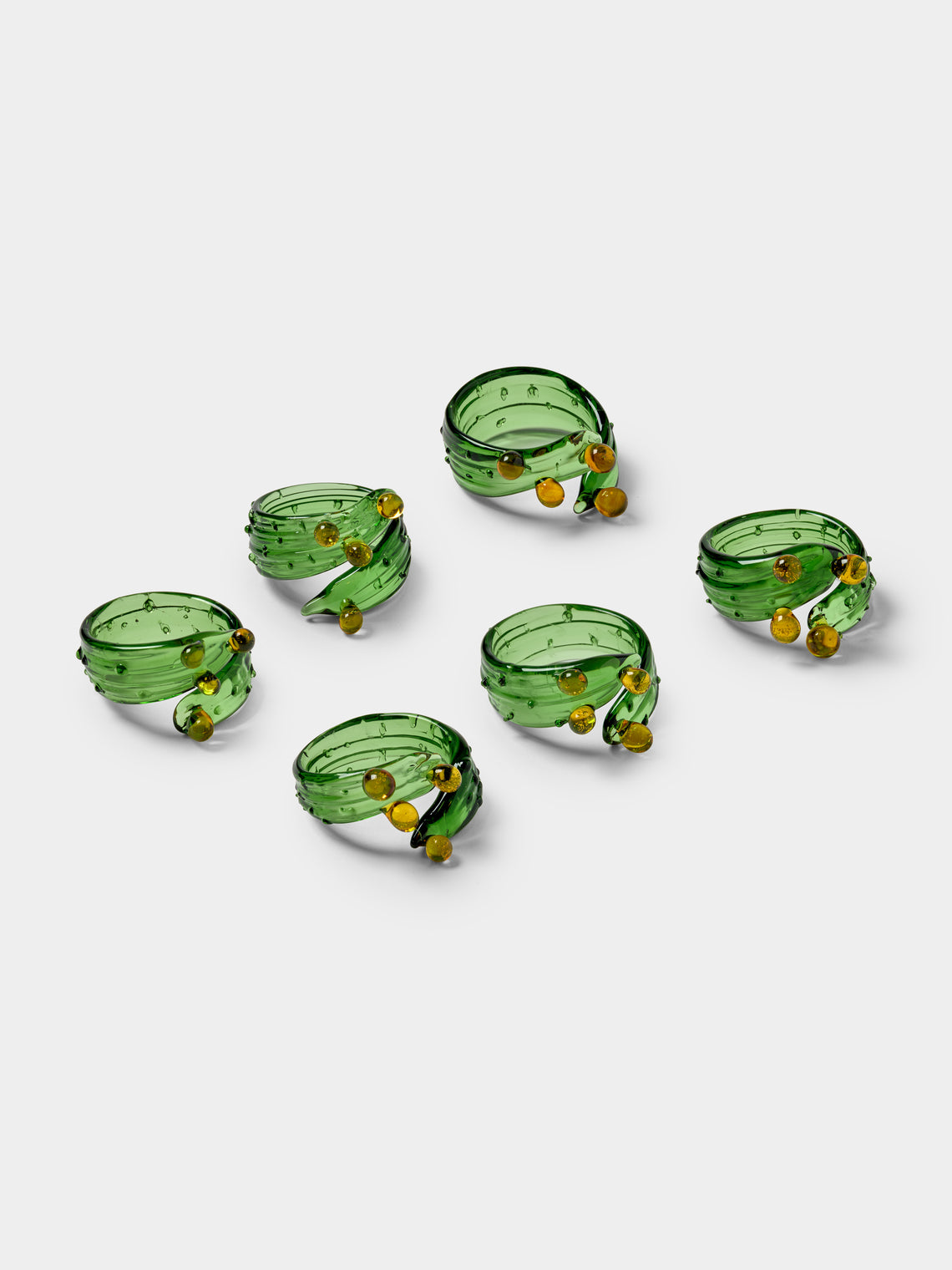 Casarialto - | Set of 6 | Cacti Hand-Blown Glass Napkin Rings - Green - ABASK - 