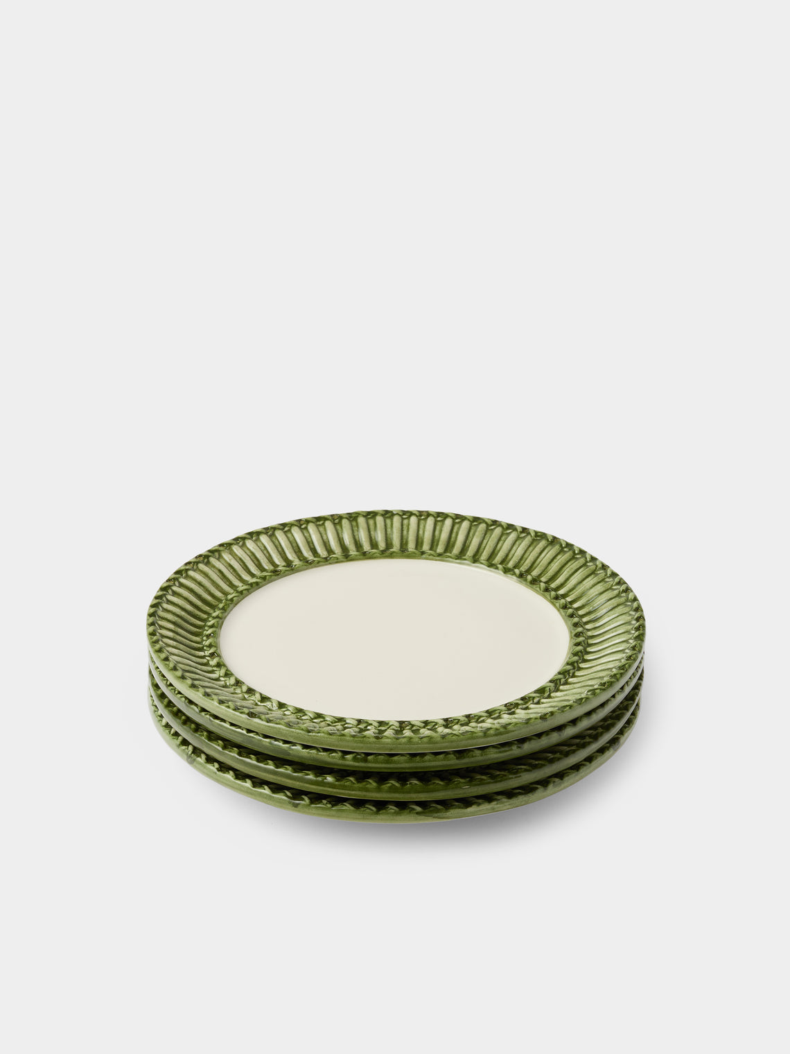 Tessalume Ceramiche - | Set of 4 | Wicker Hand-Painted Ceramic Dessert Plates - Light Green - ABASK