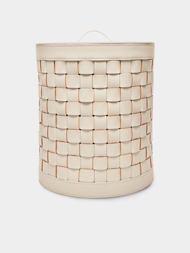 Riviere - Woven Leather Laundry Basket - Cream - ABASK