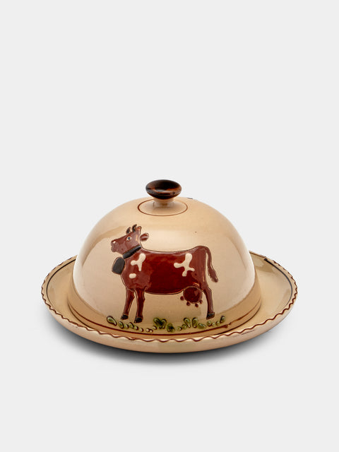 Poterie d’Évires - Cows Hand-Painted Ceramic Large Butter Dish - Cream - ABASK - 