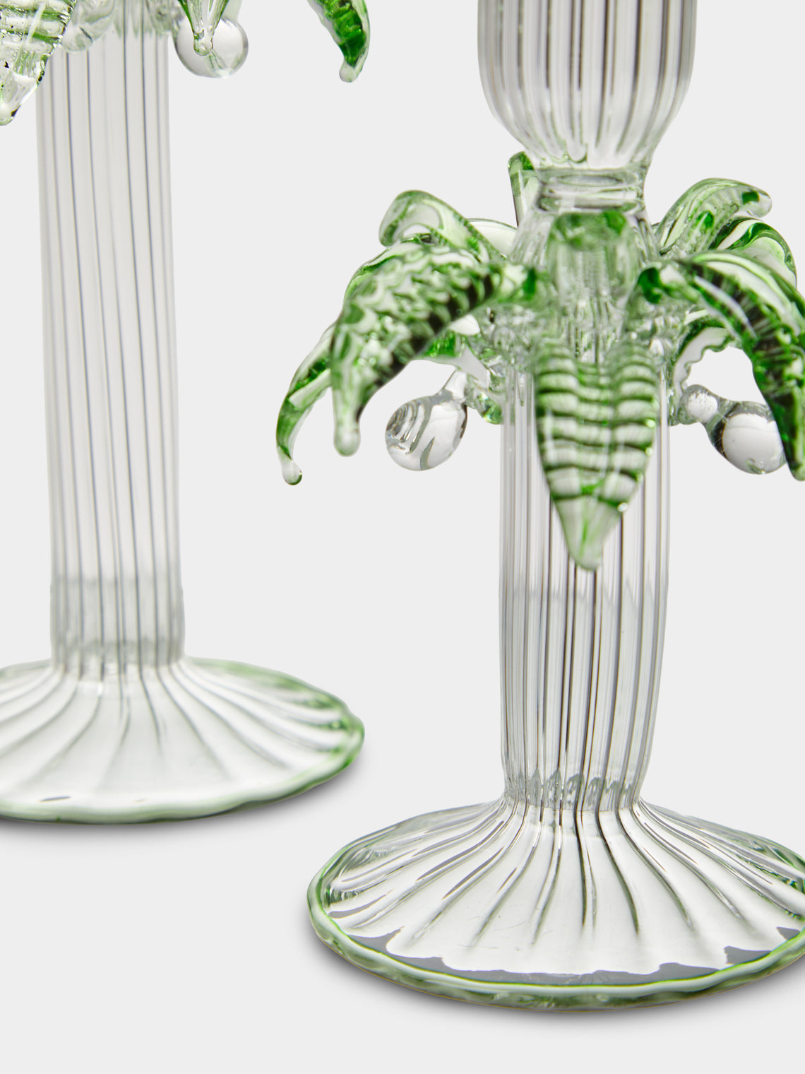 Alya Tannous - | Set of 2 | Palm Tree Hand-Blown Glass Candlesticks - Green - ABASK