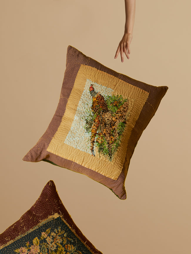 By Walid - 1940s Pheasant Needlepoint Cushion -  - ABASK