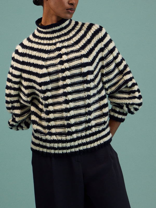 La Fetiche - Viola Hand-Knitted Wool Sweater | Size: S - Navy - ABASK